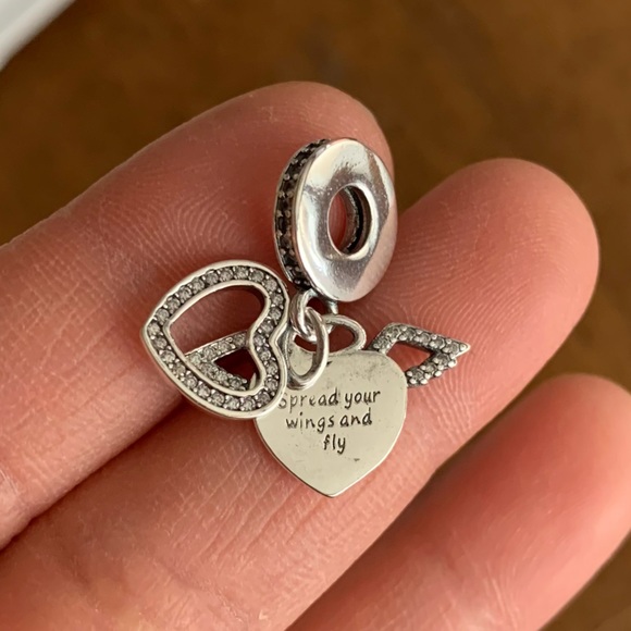 NWOT Heart and Angel Wings Dangle Charm Sterling Silver 915 - Picture 7 of 12